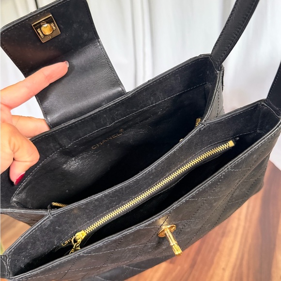 VINTAGE CHANEL Black Lambskin Bag with Gold Accent - Picture 7 of 10